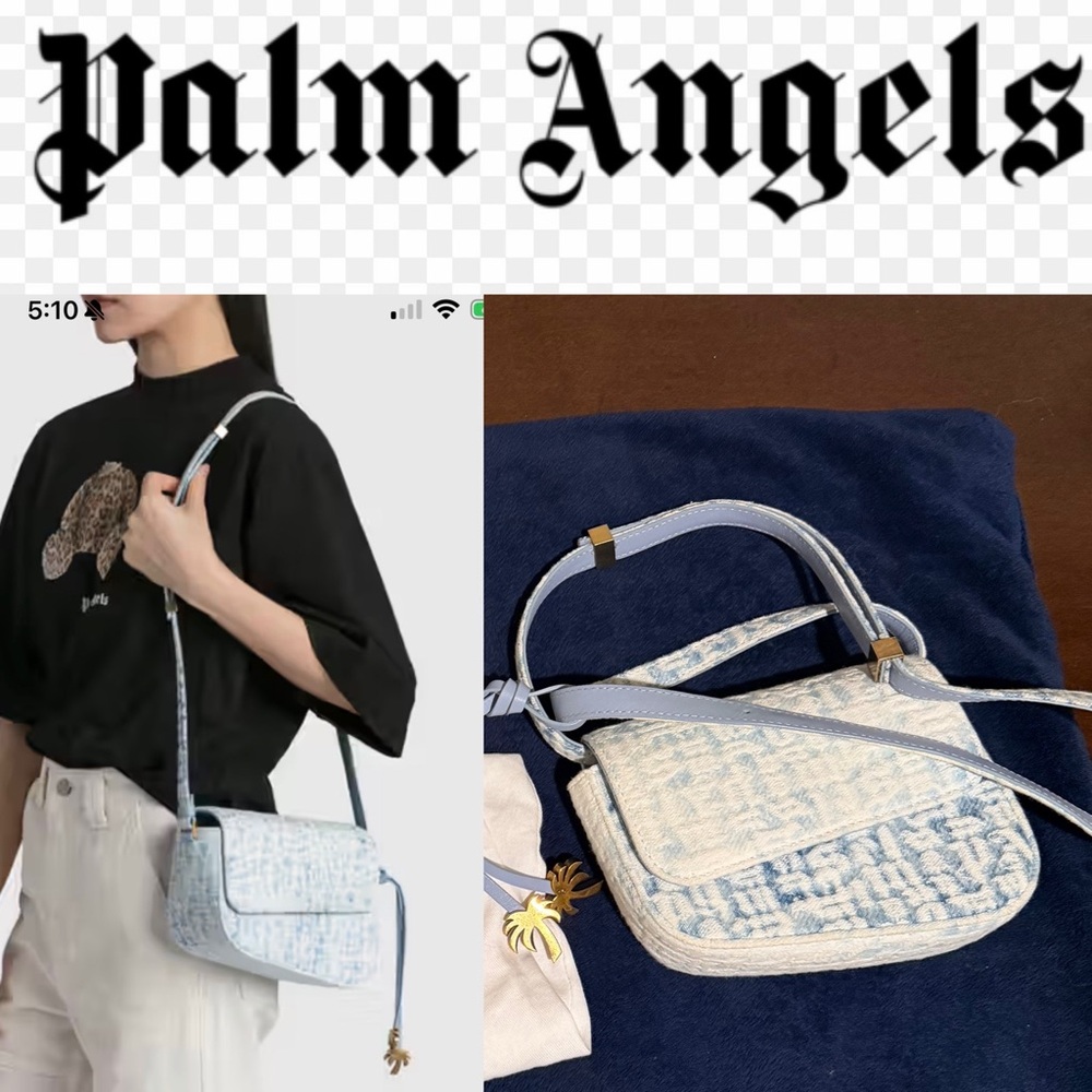 Palm Angels Light Blue and White Crossbody Bag